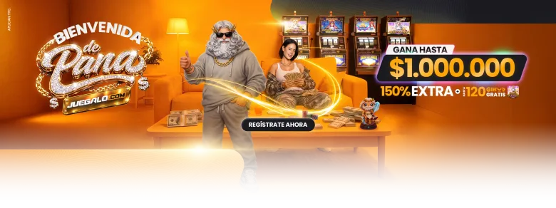 Banner de bienvenida de Juegalo con el gato Mi$hi anunciando un 150% para el primer depósito.