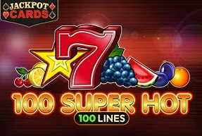 Miniatura de la tragamonedas 100 Super Hot con frutas, sietes rojos y estrellas doradas.