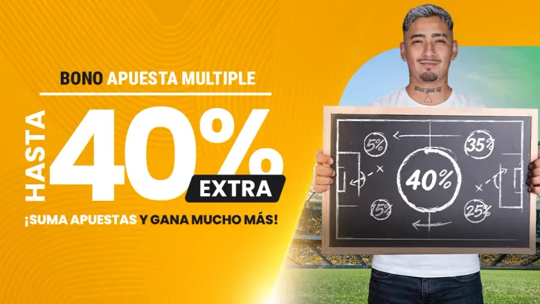 Pieza promocional del bono de apuesta múltiple de Juegalo con un boleto de varias selecciones.