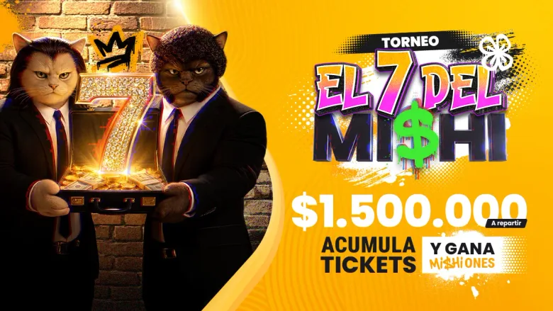 Pieza del torneo El 7 del Mi$hi con tickets y el pozo en pesos chilenos.