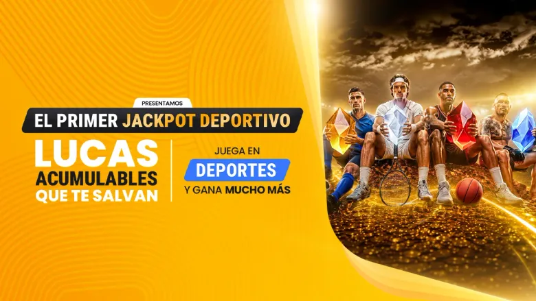 Pieza promocional del Sport Jackpot de Juegalo con un balón y monedas.