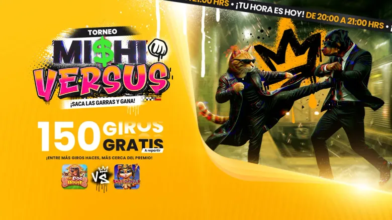 Pieza promocional del Torneo Versus de Juegalo con el gato Mi$hi en pose de duelo.