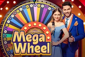 Miniatura de la mesa en vivo Mega Wheel con una rueda de multiplicadores de colores.