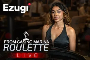 Miniatura de la mesa en vivo Marina Casino Roulette con una ruleta y su crupier.